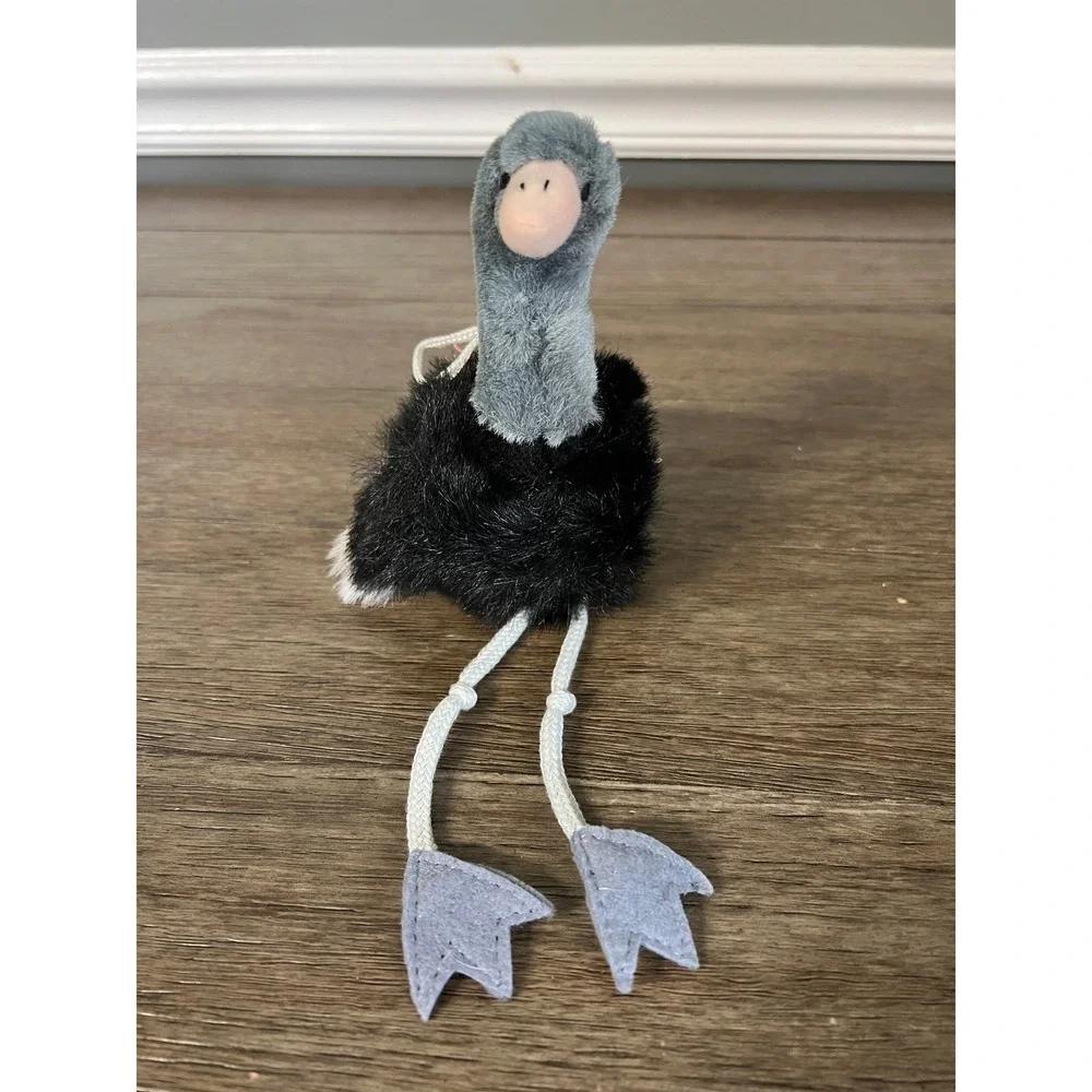 Vintage K&M International Ostrich Plush 1994 Black Grey Bird Stuffed Animal Tag